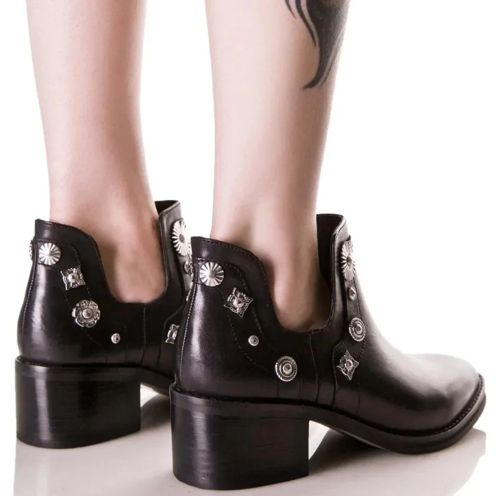 Miista New Boots Black Stud Embellished Booties Leather Women's 9.5 Chic! - Picture 9 of 17